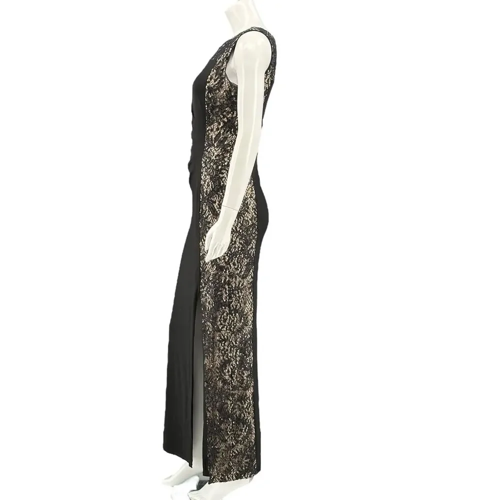 Betsy & Adam Black Lace-Panel Evening Gown - Elegant Long Dress